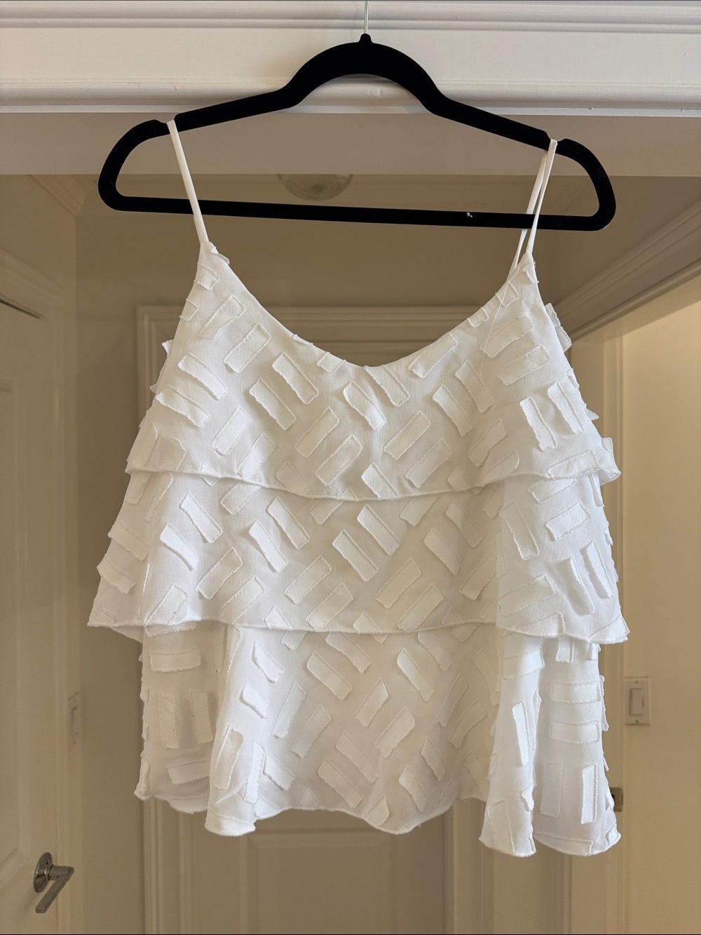 White Textured Tiered Spaghetti-Strap Cami